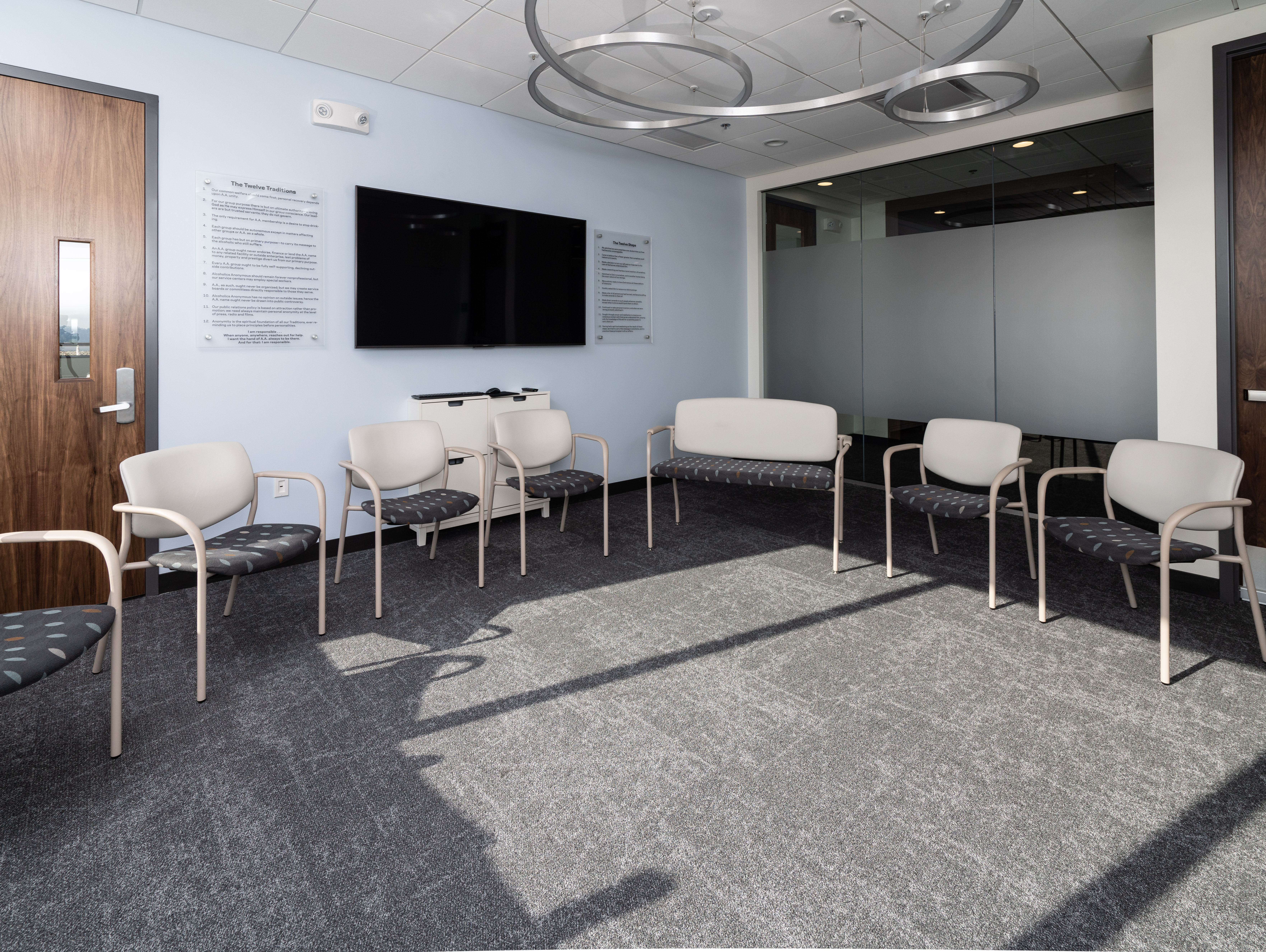 The Bellevue group room with chairs arranged in a circle