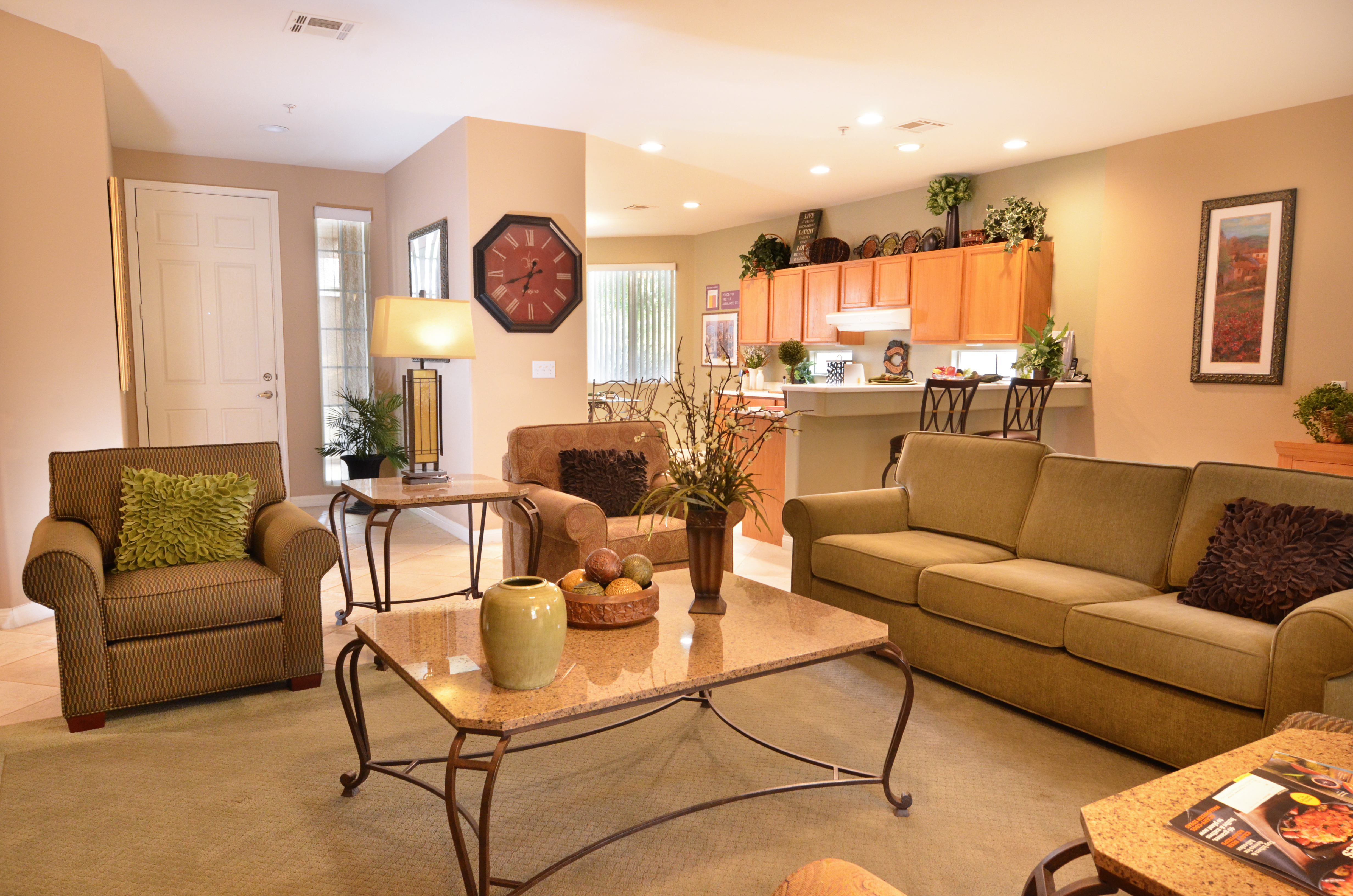 Inside of the Daisy Lane Sober Living Kitchen and Living room 